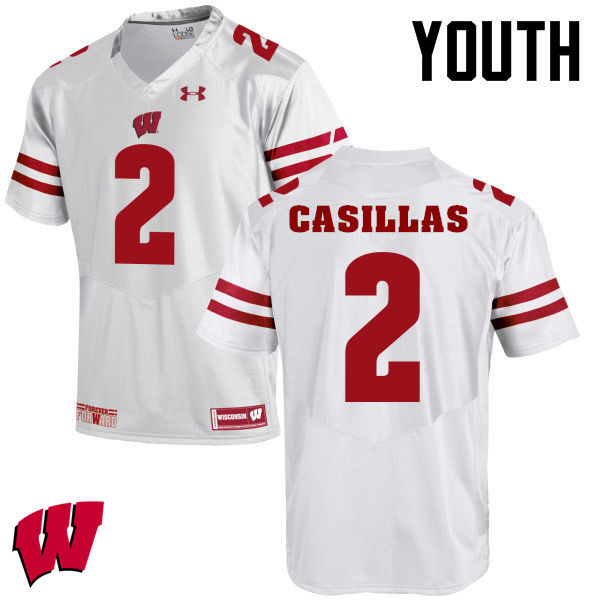 Wisconsin Badgers Youth #2 Jonathan Casillas NCAA Under Armour Authentic White College Stitched Football Jersey MH40K27WR